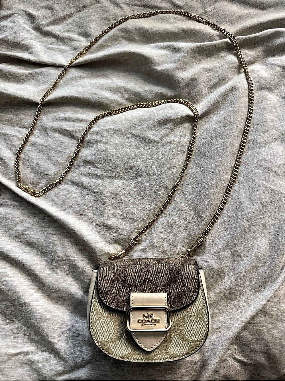Coach Mini Saddle Bag Charm in Signature Canvas Brown & Beige